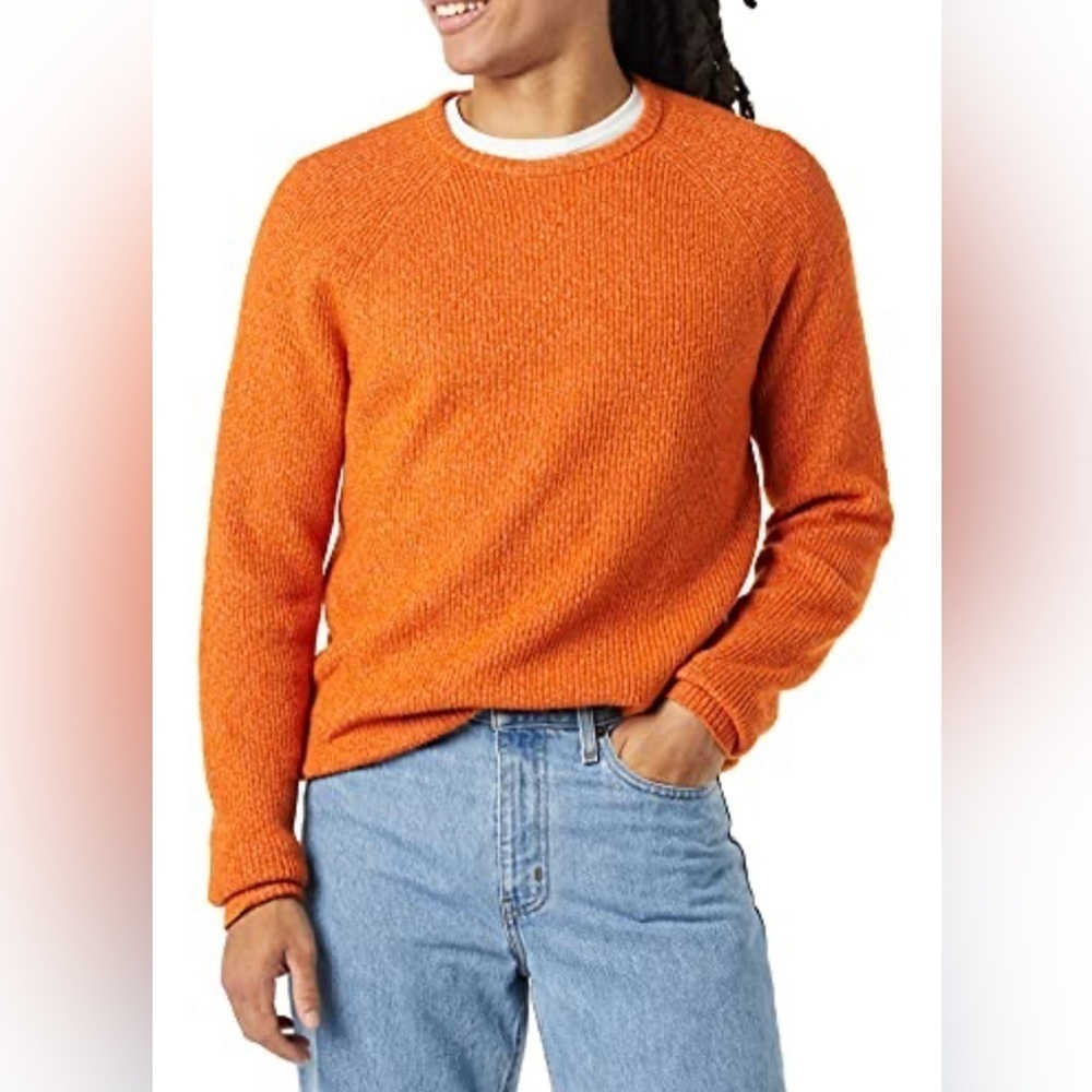 Amazon Essentials Men's Long-Sleeve Soft Touch Crewneck Sweater, Orange